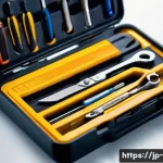 다용도 휴대용 공구세트 추천 - A compact multi-functional portable tool kit laid open on a wooden table, showcasing neatly organize...